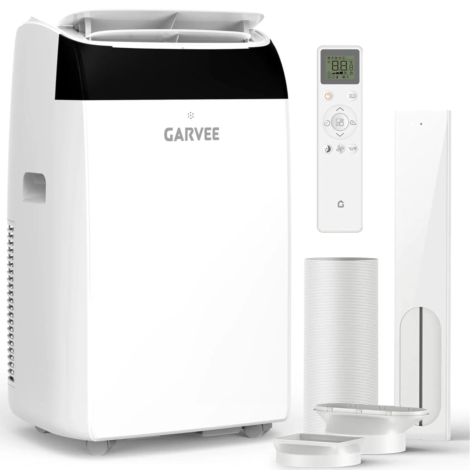 Garvee 14K/10K/8K BTU Fast & Quiet Cooling Portable Air Conditioner, 4‑In‑1 AC Unit with Dehumidifier & Fan, LED/LCD Display, Remote Control, 24H Timer, 4‑Way Swing, 360° Wheels & Window Kit for Bedroom Office Home