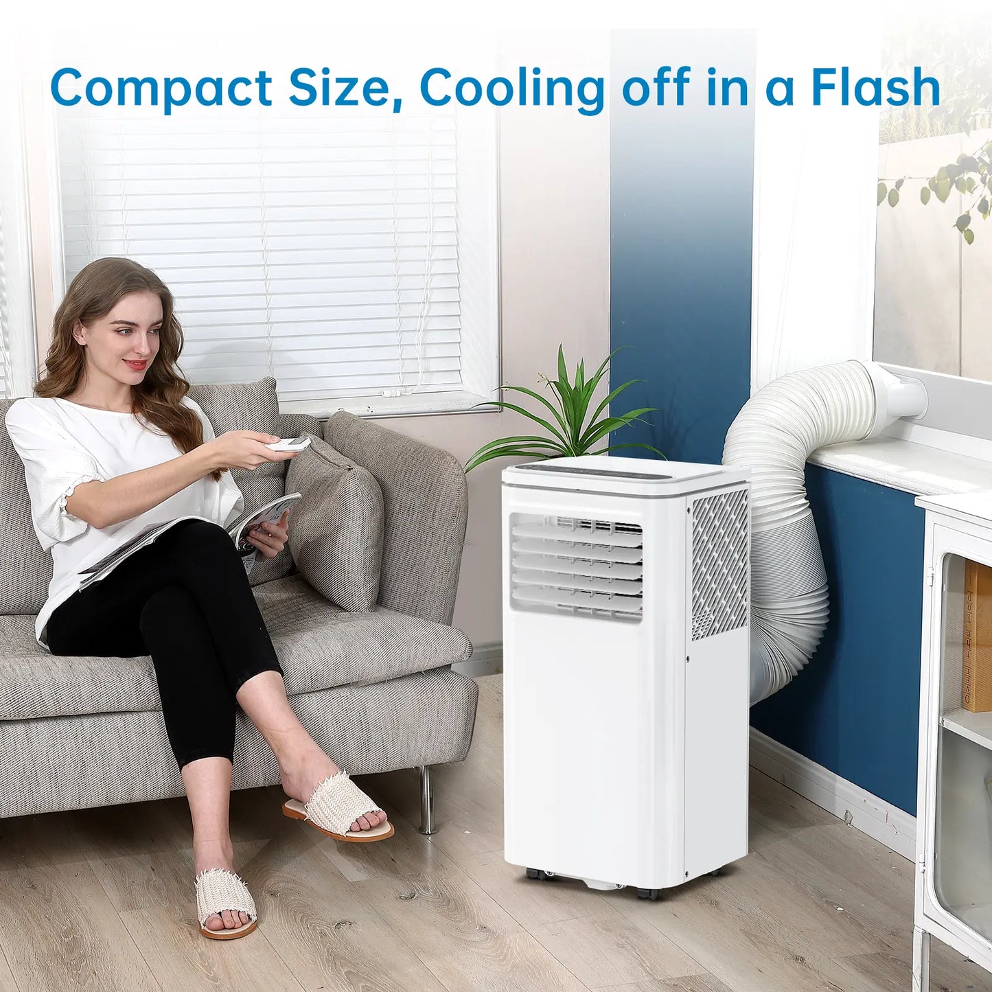 Garvee 14K/10K/8K BTU Fast & Quiet Cooling Portable Air Conditioner, 4‑In‑1 AC Unit with Dehumidifier & Fan, LED/LCD Display, Remote Control, 24H Timer, 4‑Way Swing, 360° Wheels & Window Kit for Bedroom Office Home